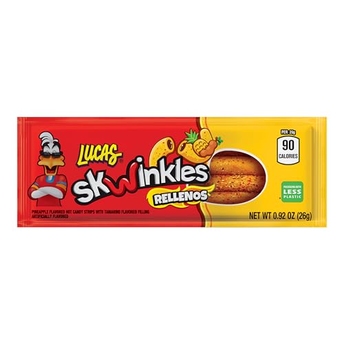 Lucas Skwinkles Pineapple - Tamarind Filled Flavored Sweet & Sour Candy Strips, 0.92oz - 12 Pieces for Treats, Fruit, Parties, P