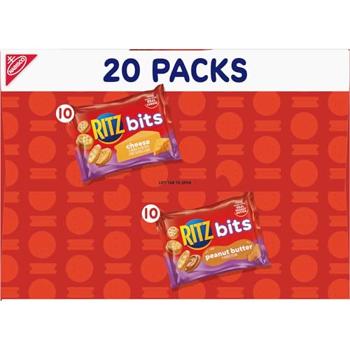 RITZ Bits Cheese and RITZ Bits Peanut Butter Cracker Sandwiches Variety Pack, 20 Snack Packs
