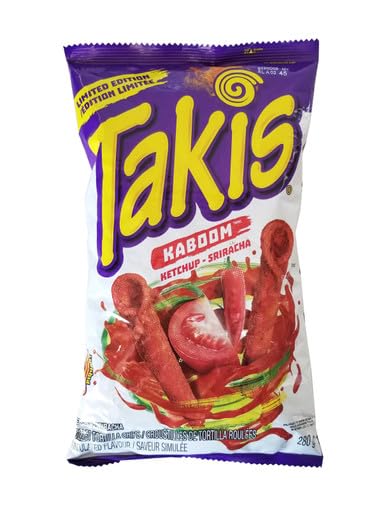 Takis Rolled Tortilla Chips, Kaboom Ketchup Sriracha Flavor, 280g (Imported from Canada)
