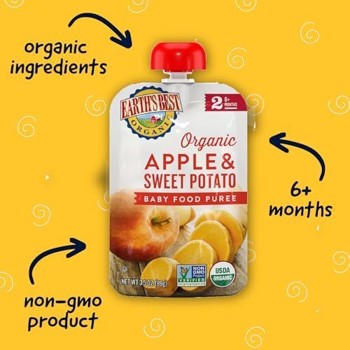Earth'S Best Organic Baby Food Pouches, Stage 2 Fruit And Vegetable Puree For Babies 6 Months And Older, Organic Sweet Potato An