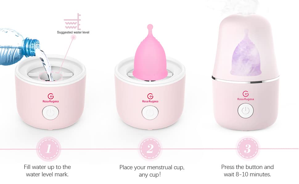 Rosa Rugosa Menstrual Cup Sterilizer, Steamer Cleaner 3-In-1 For Cleans, Dries, And Stores Your Period Cup- Auto Shut-Off- Leak-