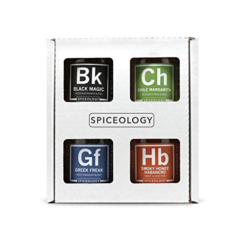 Spiceology Grilling Spices Set - 4-Pack BBQ Rubs Gift Set - Smoky Honey Habanero, Chile Margarita, Greek Freak, Black Magic