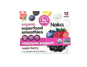 Noka Organic Superfood Fruit Smoothie Pouches – Super Berry (12 Count) | Vegan, Gluten-Free, Dairy-Free, No Added Sugar | Plant Protein & Flax Seed Healthy Snack