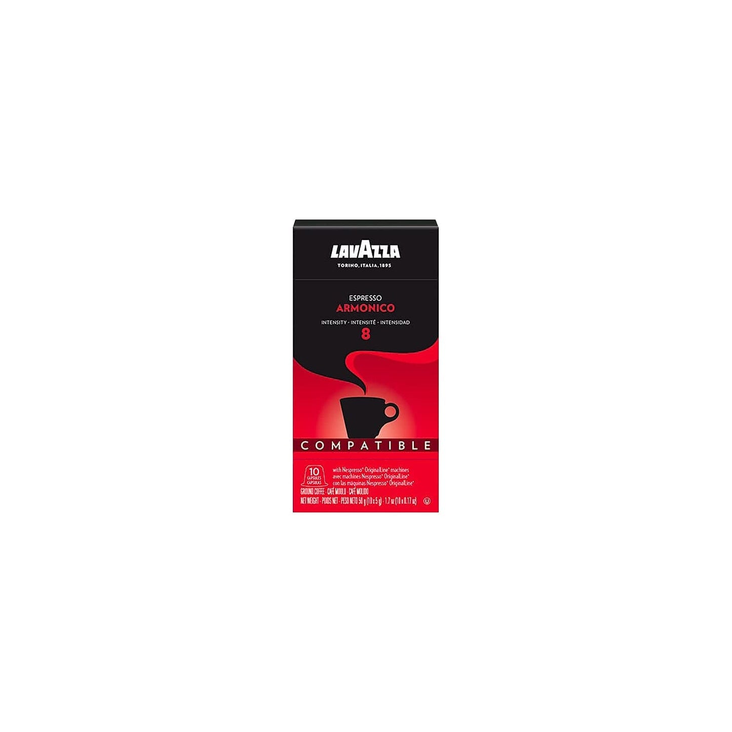 Lavazza Espresso Maestro Classico Medium Roast Coffee compact pieces, 100% Arabica, Compatible with Nespresso, 10 Count