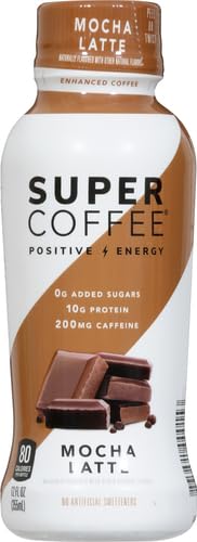SUPER COFFEE Iced Keto Coffee, Mocha Latte, 10g Protein, 80 Calories, 12 Fl Oz, Pack of 1