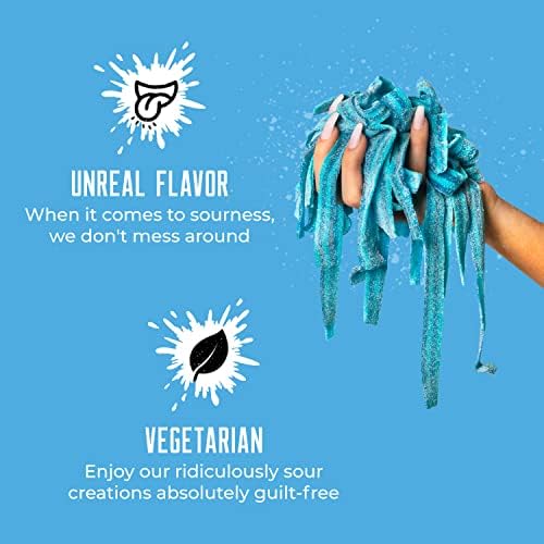 Sour Strips Flavored Sour Candy Strips, Deliciously Sour Chewy Candy Belts, Vegetarian Candies, 3 Pack (Blue Raspberry (3-Pack))