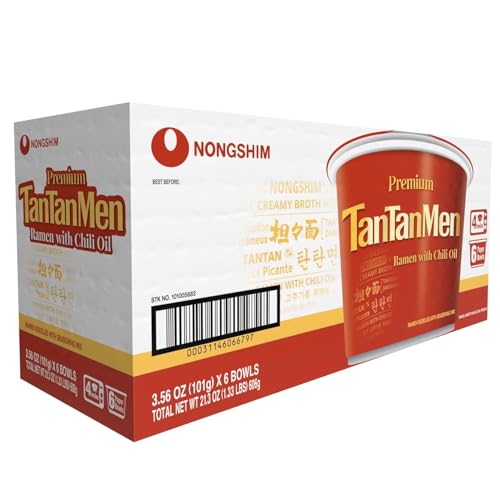 Nongshim Gourmet Tantanmen Instant Ramyun Soup Mix, 6 Pack Big Bowl, Premium with Chili Oil Packet, 1 Count