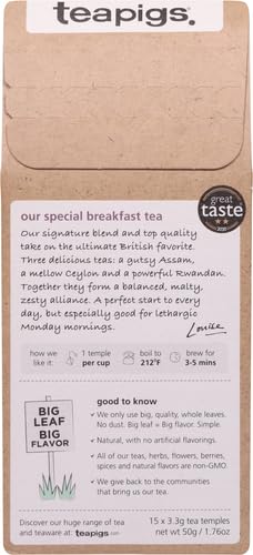 Teapigs English Breakfast Black Tea Bags, 15 Count, Biodegradable Whole Leaf Tea Bags, Assam, Ceylon & Rwandan Tea Blend