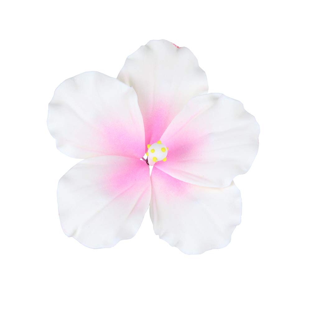 O'Creme Gumpaste Hibiscus Flower Set Of 3 White/Pink - Edible Flowers For Cake Decorating - Sugar Paste Flower Decorations For C