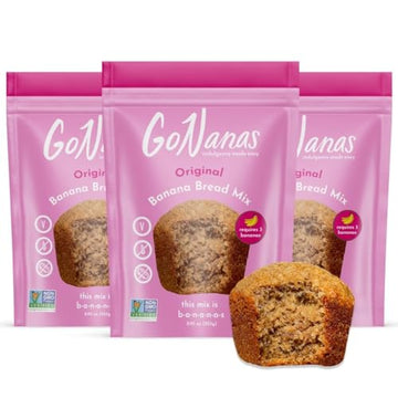 Gonanas Original Oat Flour Banana Bread Mix, Suitable For Plant Based Vegan Diets, Gluten Free Dairy Free Snacks, Healthy Snacks For Mature-Themeds, Muffin Mix, Nut Free, Cupcakes Dessert, Non-Gmo, 3Pk