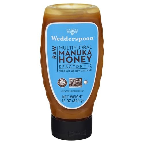 Wedderspoon Raw Premium Manuka Honey, Kfactor 12, 12 Oz, Unpasteurized, Genuine New Zealand Honey, Non-Gmo Superfood, Traceable