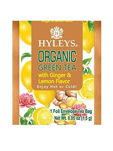 Hyleys Organic Green Tea Ginger and Lemon Flavor - 25 Tea Bags - (6 Pack - 150 Tea Bags Total)