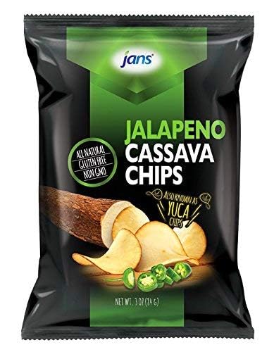 Jans Root Chips, Jalapeno Cassava Chips, 3 oz - Pack of 12, Gluten-Free, Snack Food