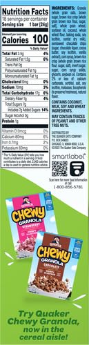Quaker Chewy Granola Bars Chocolate Chip, 0.84 Oz, 18 Ct, Pack of 1