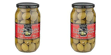 2 Pack Of Tassos All Natural Double Stuffed Jalapeno And Garlic Super Mammoth Olives (2X35.27 Oz.)