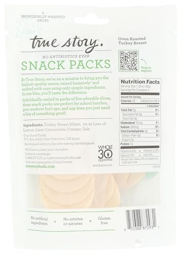 True Story Foods Oven Roasted Turkey Breast Snack Packs, 5 Oz