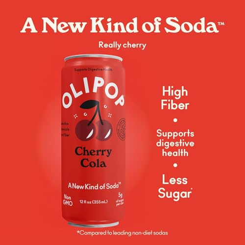 OLIPOP Prebiotic Soda Pop, Cherry Cola, 12oz (Pack of 12), Gluten Free, Vegan, Packed with Prebiotics and Fiber