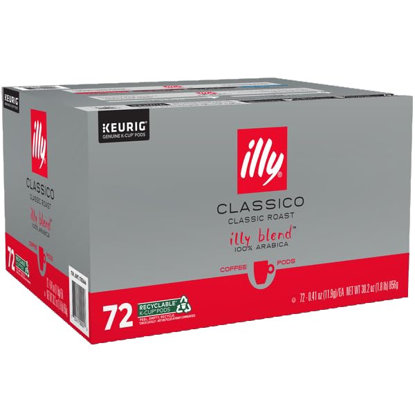 Illy Coffee K Cups - Classico Roast Coffee Pods for Keurig - Mild & Flavorful - 72 Count