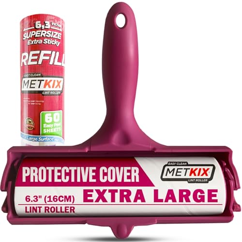 Metkix Extra Large Lint Roller 6.3'' (16Cm) With Refill  Protective Cover Design  Giant Lint Roller For Pet Hair Furniture Bed C