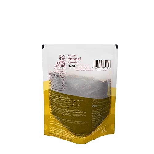 Pure & Sure Organic Fennel (Sauf) Seeds 100Gm | 100% Natural Saunf | Traditional Mouth Freshener | Rich With Omega 3, Non-Gmo |