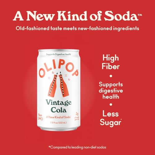 OLIPOP Minis Prebiotic Soda Pop  Vintage Cola  Pantry Pack Packed with Prebiotics  Fiber  and Botanicals  Gluten Free  Vegan  GMO Free  7.5oz (6-Cans)