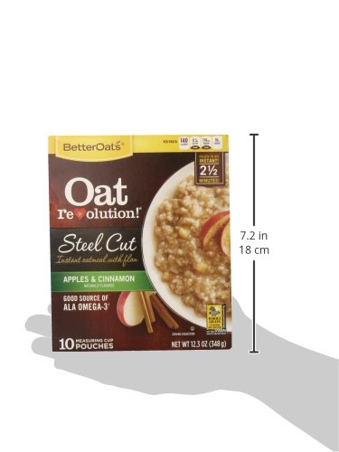 Better Oats Steel Cut Oats with Flax, Apples and Cinnamon, 10 Pouches (Pack of 2)