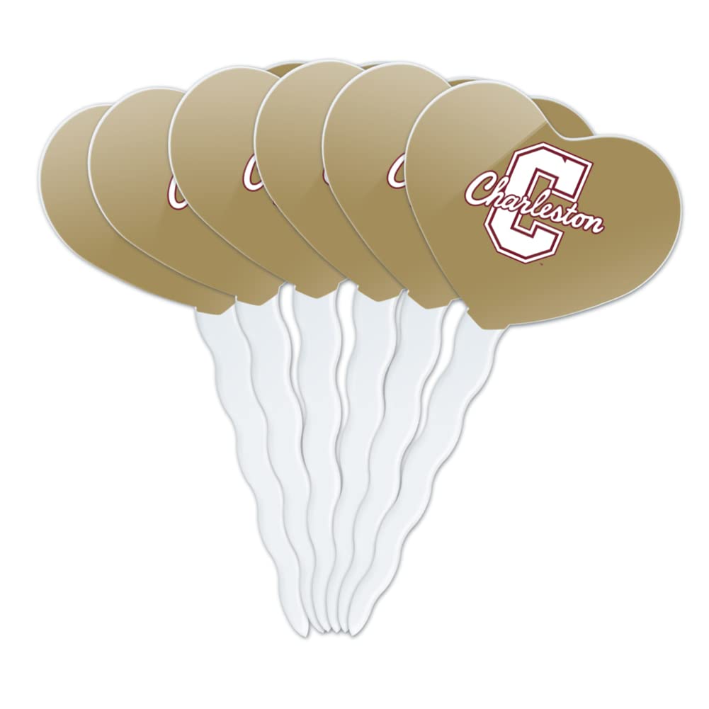 GRAPHICS & MORE Cupcake Toppers Set of 6, Acrylic, Heart Shape, College of Charleston, One Size, Model CUPCAKE.HEART.CLCCOC.Z007154