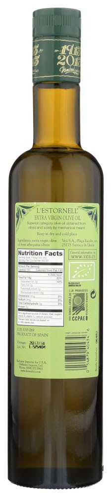 L'Estornell Organic Extra Virgin Olive Oil From Spain 16.9 Oz