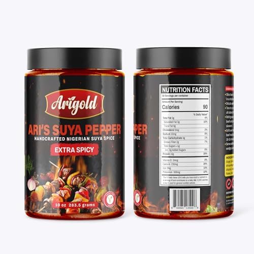 Arigold Suya Pepper - Extra Spicy Handcrafted Nigerian Spice - 10 oz Jar