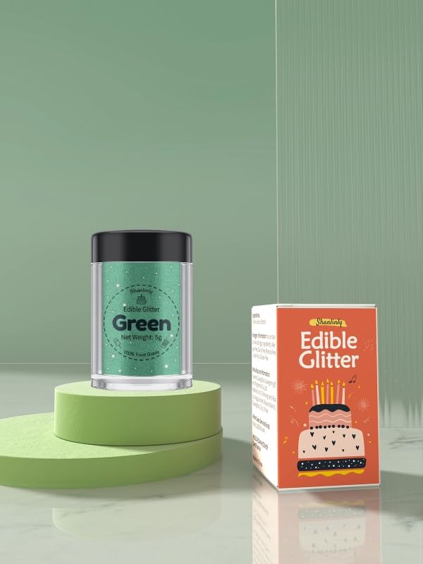 Shanlinly Green Edible Glitter - Food Grade Shimmer Luster Dust for Cakes, Cocktails, Cupcakes - 5g