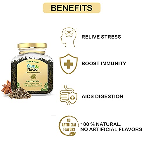 Blue Nectar Aniseed Green Tea Leaves | Supports Digestion | Reusable Glass Jar | Natural Green Tea Loose (50 Gm + 15 Gm Free)