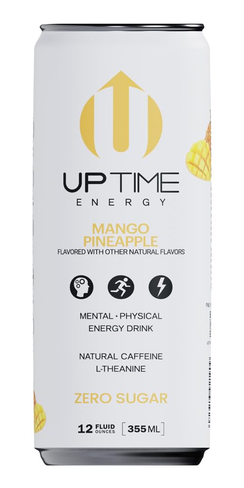 UPTIME Energy Drink, Mango Pineapple, Sugar Free, 12 Pack, 142mg Caffeine, 12 Fl Oz Cans