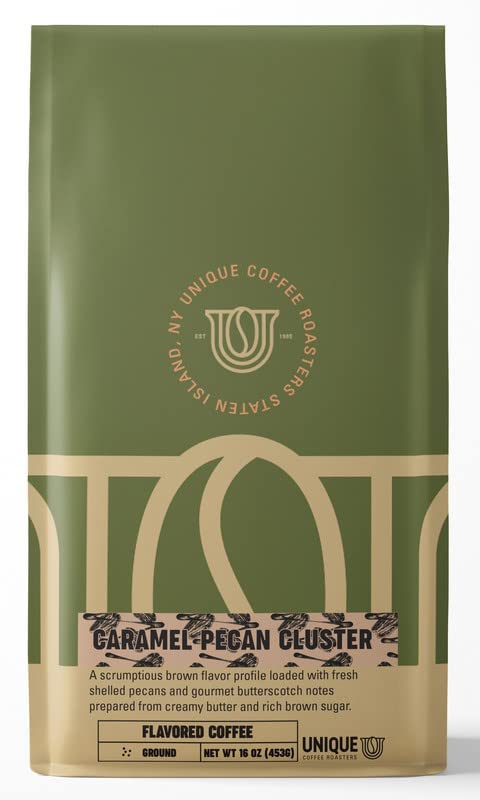Caramel Pecan Flavored Ground Coffee, 1 Lb (16 Oz) Bag, Medium Roast, 100% Arabica Enhanced Quality Flavor