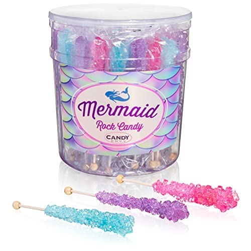 Mermaid Rock Candy Crystal Sticks - 36 Indiv. Wrapped - Pink, Light Blue, Lavender