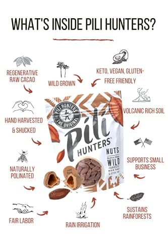 Pili Hunters Raw Cacao Pili Nuts - Vegan Keto Snack - Gluten Free - 16 oz Bag