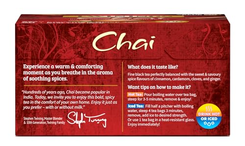 Twinings New Chai Black Tea Individually Wrapped Bags, 50 Count (Pack Of 6), Sweet, Savoury Spices, Caffeinated, Enjoy Hot Or Ic