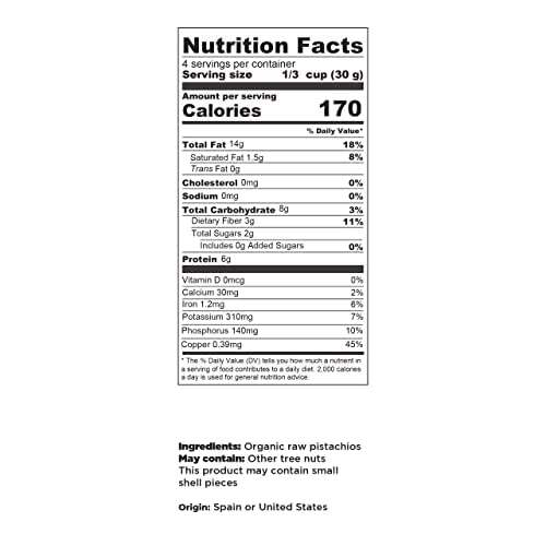 Elan Organic Raw Pistachios, Unsalted Kernels, No Shell,Pistachio Nuts, Non-Gmo, Vegan, Gluten-Free, Kosher, Healthy Snacks, 8 Pack Of 4.8 Oz