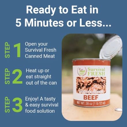 Survival Fresh Mixed Canned Meat - All Natural Canned Meat 2 Beef, 2 Chicken, 2 Ground Beef - Emergency Survival Meal 14.5Oz Sma
