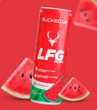 Bucked Up LFG BURN Energy Drink - Zero Sugar - 12 Pack - Watermelon Flavor