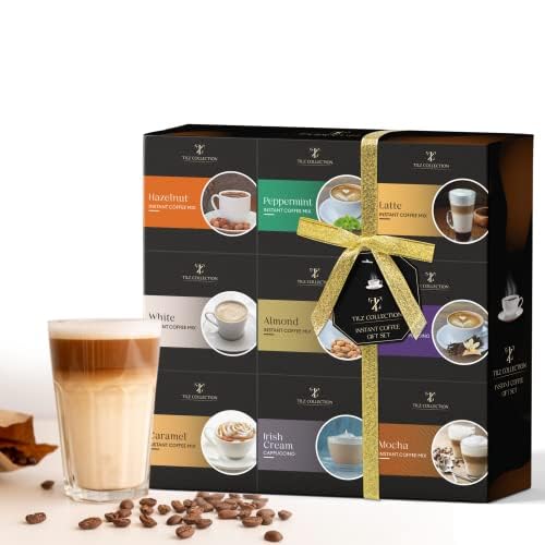 TILZ COLLECTION Coffee Gifts - 9 Flavoured Instant Coffee Gift Set, 0.71 oz, Gourmet Coffee Sampler for Coffee Lovers