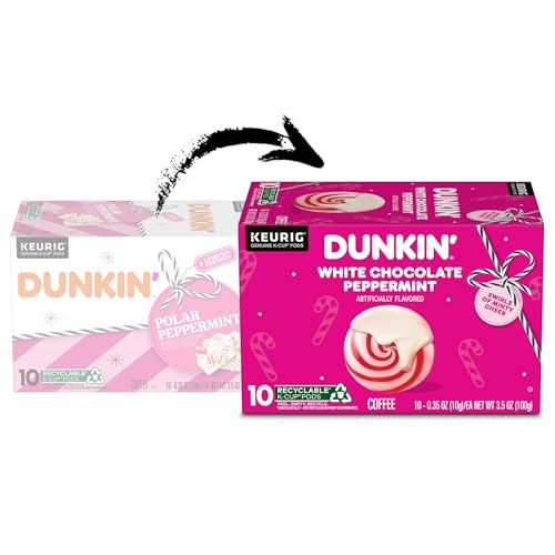Dunkin White Chocolate Peppermint Artificially Flavored Coffee, Keurig K-Cup Pods, 10 Count Box