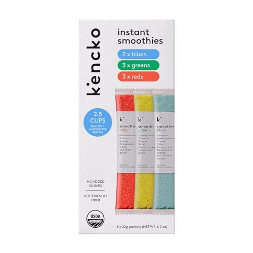 kencko Smoothie Mix Variety Pack - 8 Instant Breakfast Smoothies - 100% Organic Fruit And Vegetable Superfoods, Natural, Healthy