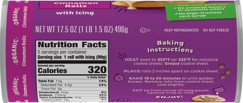 Annies Organic Cinnamon Rolls with Icing, Refrigerated Dough, 5 Rolls, 17.5 oz