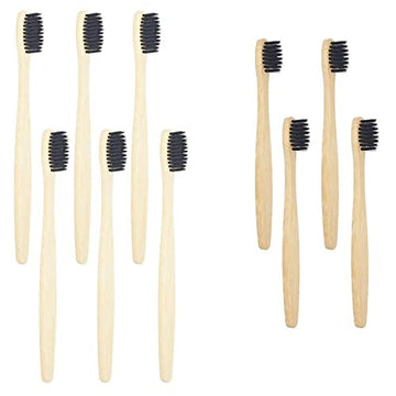 Sevenhead Bamboo Toothbrushes Adults & Kids Family Set 6+4 Pcs Soft Bristles Wooden Toothbrushes, Natural Biodegradable Bpa Free