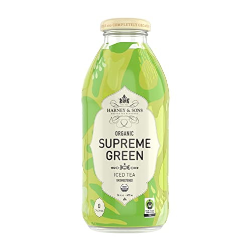 Harney & Sons Organic Supreme Green Unsweetened Iced Tea  Glass Bottles  16oz bottles (Pack of 12)