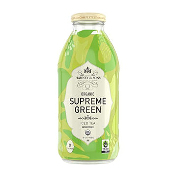 Harney & Sons Organic Supreme Green Unsweetened Iced Tea  Glass Bottles  16oz bottles (Pack of 12)