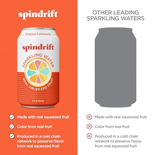 Spindrift Sparkling Water  Tropical Lemonade Flavored  Made with Real Squeezed Fruit  12 Fl OZ Cans  Pack of 24 (Only 13 Calories per Can)