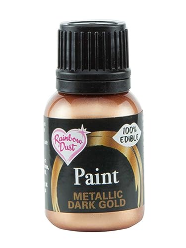 Ready-To-Use Metallic Dark Gold 100% Edible Food Paint For Cake And Icing Decoration By Rainbow Dust