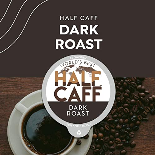 Worlds Best Half Caff Dark Roast Coffee 100ct. Solar Energy Produced Recyclable Single Serve Dark Roast Coffee Pods - 100% Arabica Coffee California Roasted  KCup Compatible