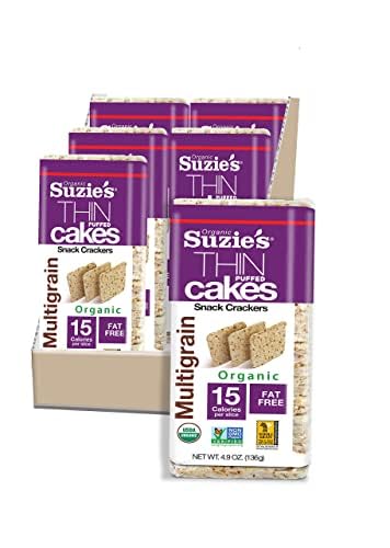 Suzie's Organic Multigrain Rice Cake Thins|6 Pack|USDA Organic, NON-GMO, Fat-Free, Sugar-Free, Gluten-Free|Low-Calorie Snack-16 